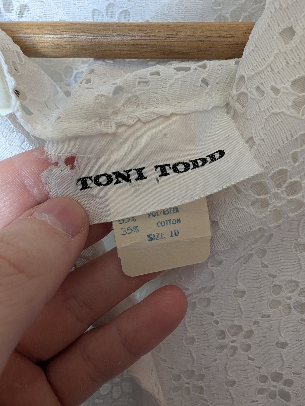 Vintage Toni Todd Lace Accent Dress W10 Brown/White - Picture 3 of 9